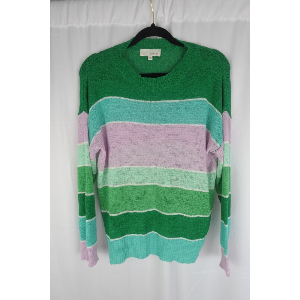 PINCH‎ Women's Sweater S Green Stripe Soft Knit Pullover Long Sleeve Casual